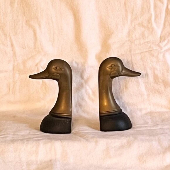Vintage Estate Solid Brass Duck Head Bookends - Picture 6 of 7